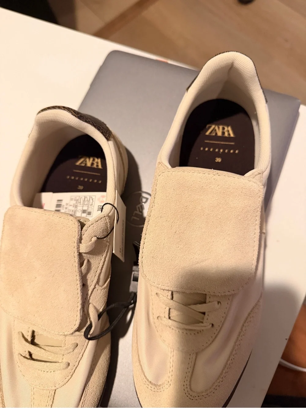 ZARA Women’s Beige Suede-Trim Sneakers - Picture 1 of 6
